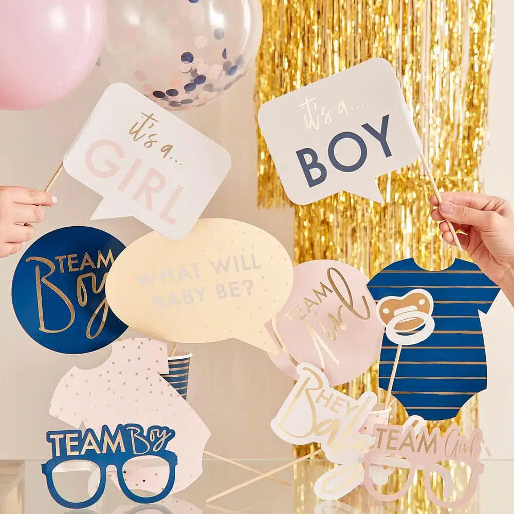 Gender reveal gullfoliert rekvisitter