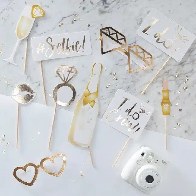 Bridal shower / utdrikningslag (brud) rekvisitter i gull