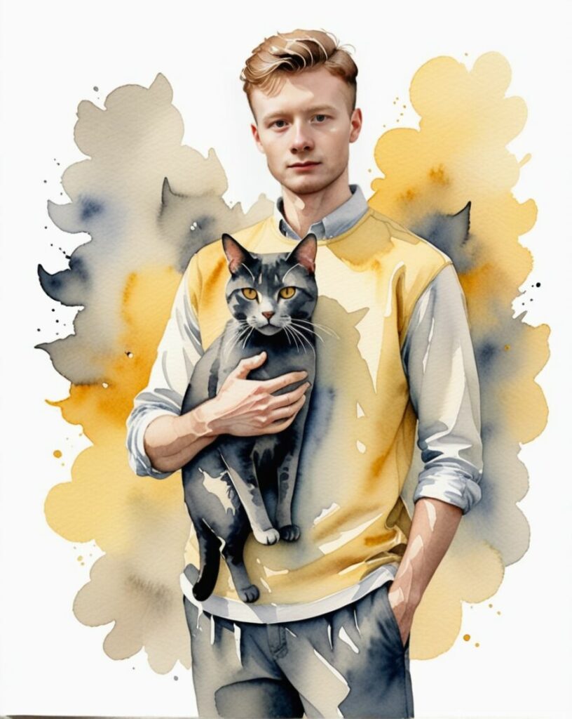 Fotobaren-AI-photo-booth-våre-ansatte-watercolor_-_cat