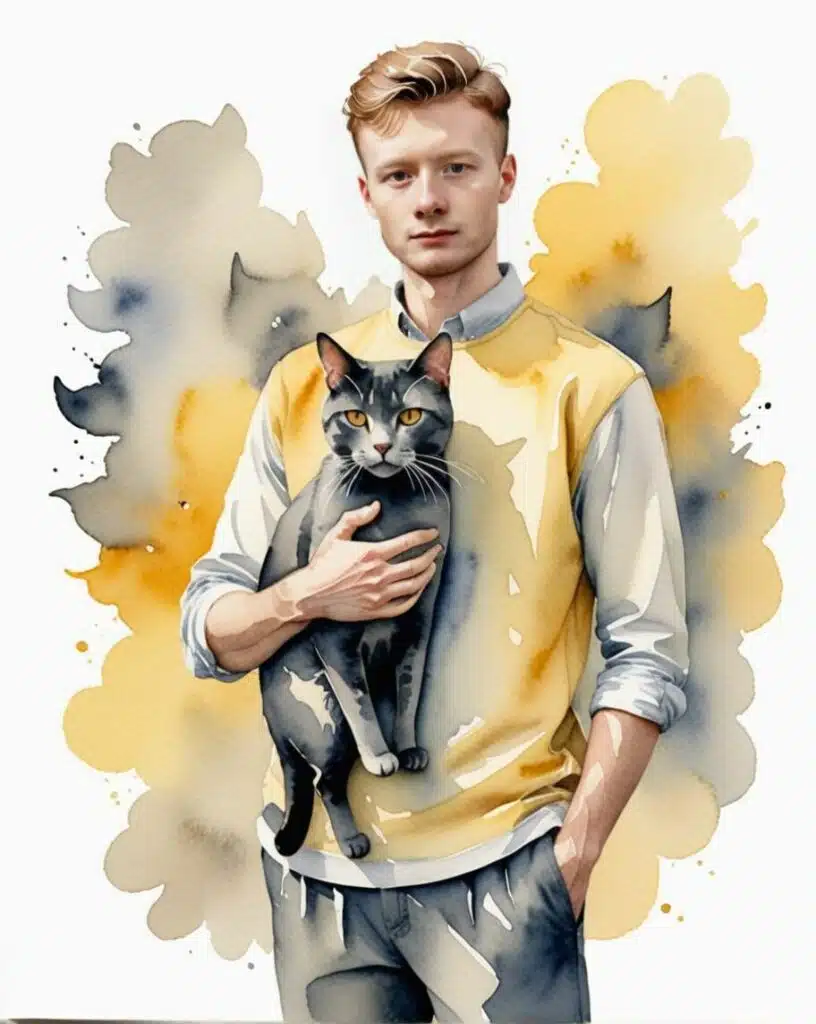 Fotobaren-AI-photo-booth-våre-ansatte-watercolor_-_cat