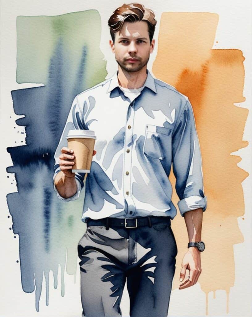 Fotobaren-AI-photo-booth-våre-ansatte-watercolor_-_coffee